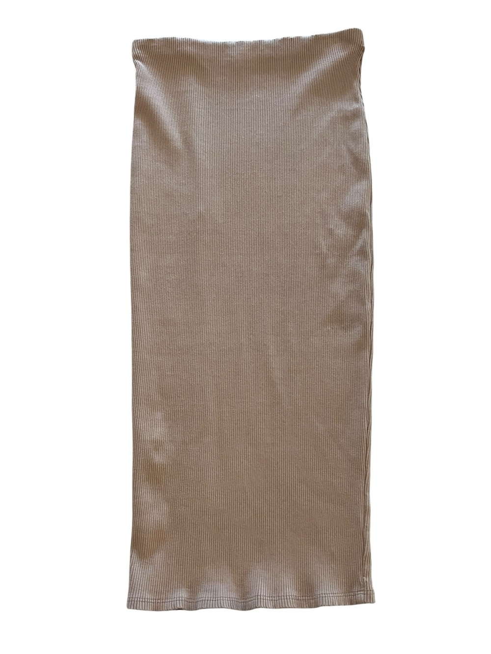 Lulus Tan Ribbed Midi Skirt High Waist Side Slit Casual Boho Feminine-M - Picture 2 of 5